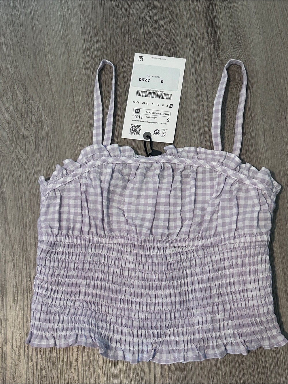 NWT- girls H&M Lavender Gingham Smocked Camisole